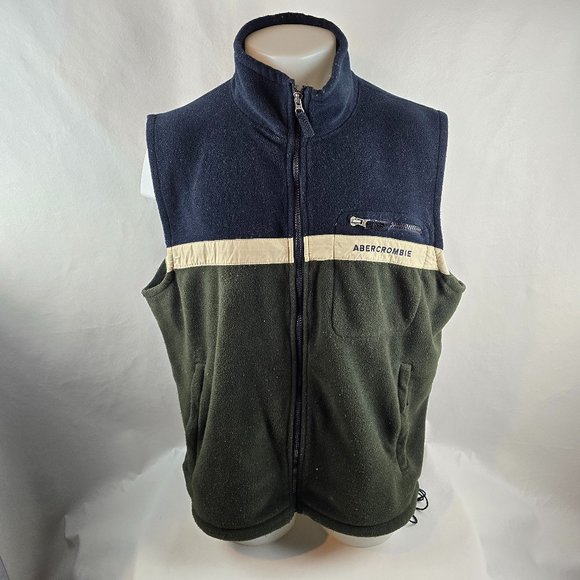 Vintage Abercrombie Fitch Vest Mens XL Blue Green Fleece Zip 90s Y2K Outdoors - Picture 1 of 11